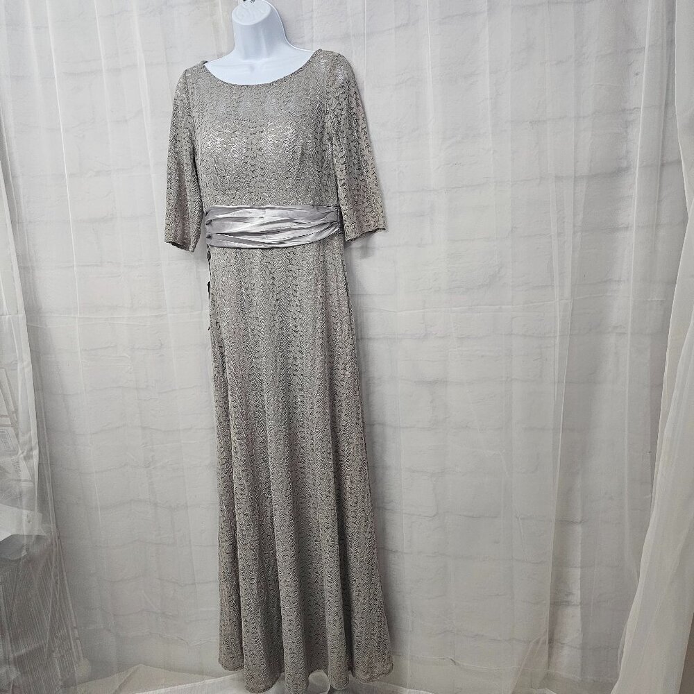 NWT Ever Pretty Dress Floral Lace Gray Satin Maxi Whimsigoth  12 - Picture 7 of 16